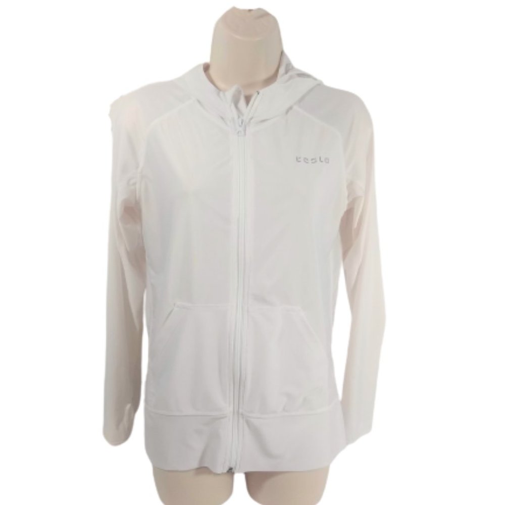 Tesla White Hooded Full Zip Jacket Small Lightweight Electric Car